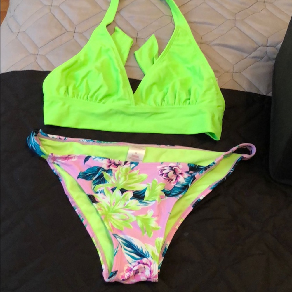 Lime green halter bikini top